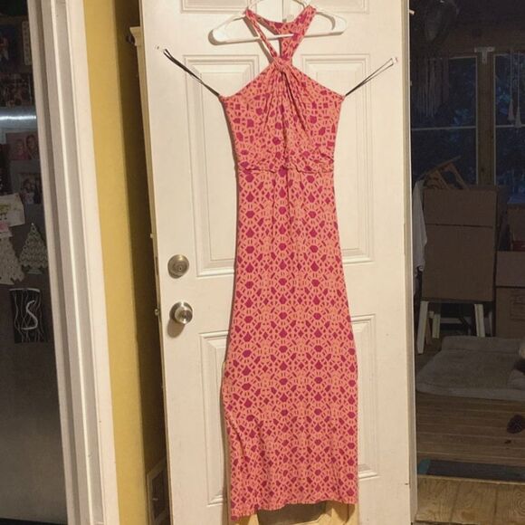 LAUNDRY by SHELLI SEGAL Printed Mediterranean Maxi Halter Dress Womens Medium - Picture 5 of 13